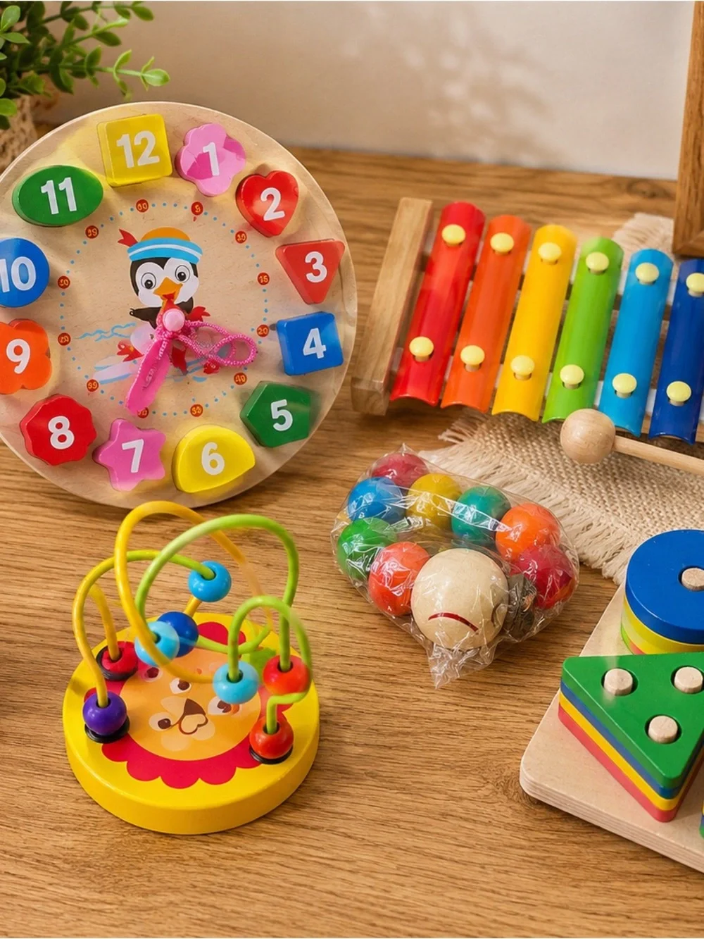 Wooden Rainbow Educational Toys Set for Kids - Multicolor